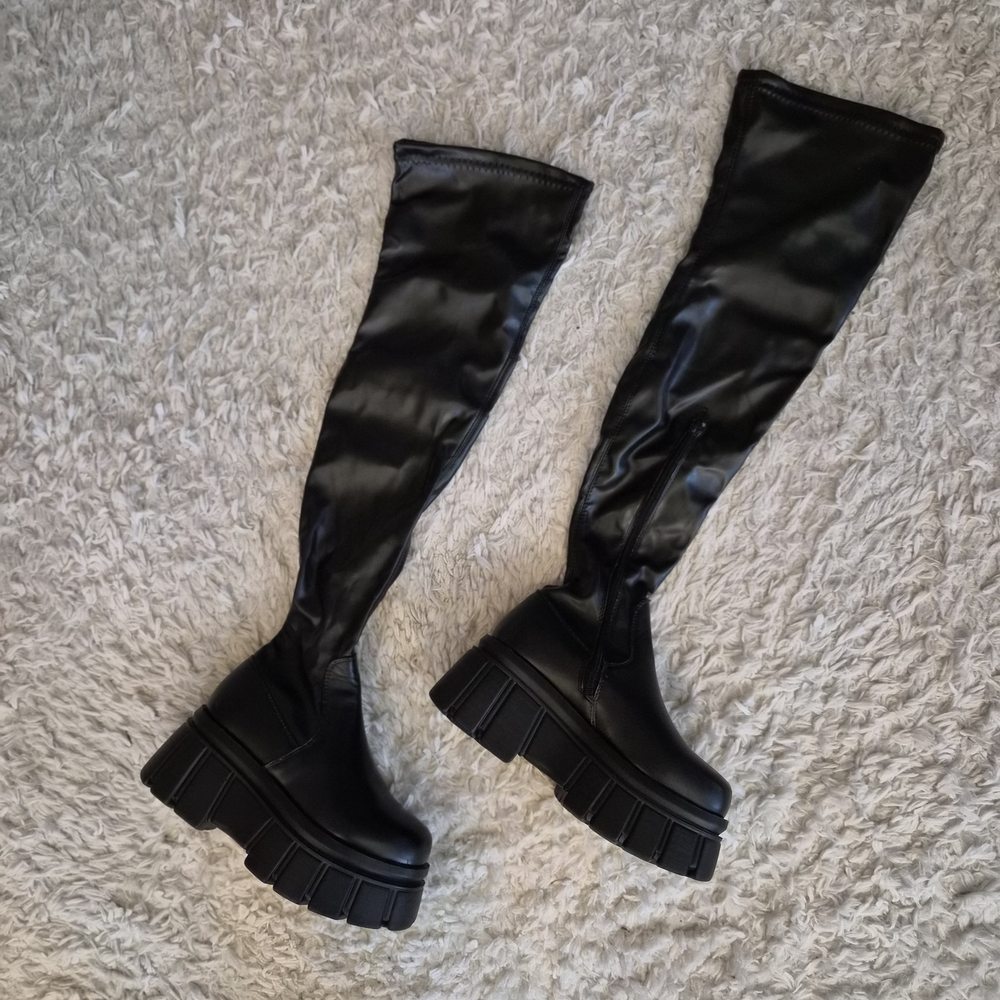 Black Knee-High Platform Boots | Labeled US 5 / EU 36 | Fits Like US 6